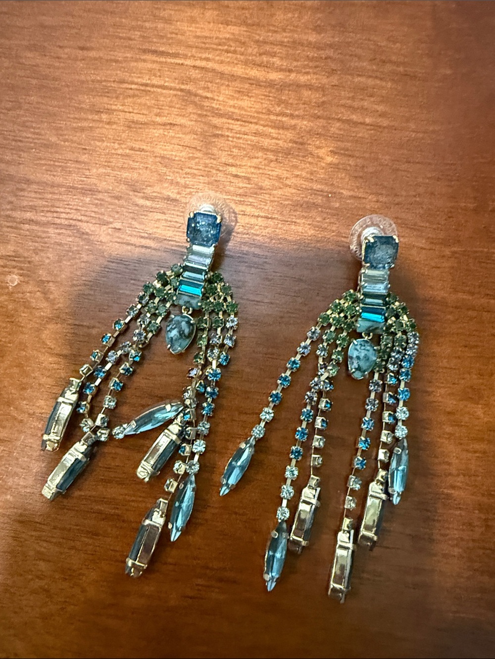 Stella & Dot Blue and Green Crystal Fringe Drop Earrings